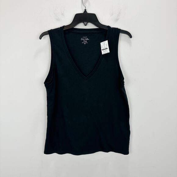 J.Crew Slub Cotton V Neck Tank Top Black Basics Lightweight Relaxed Medium NWT - Picture 5 of 10